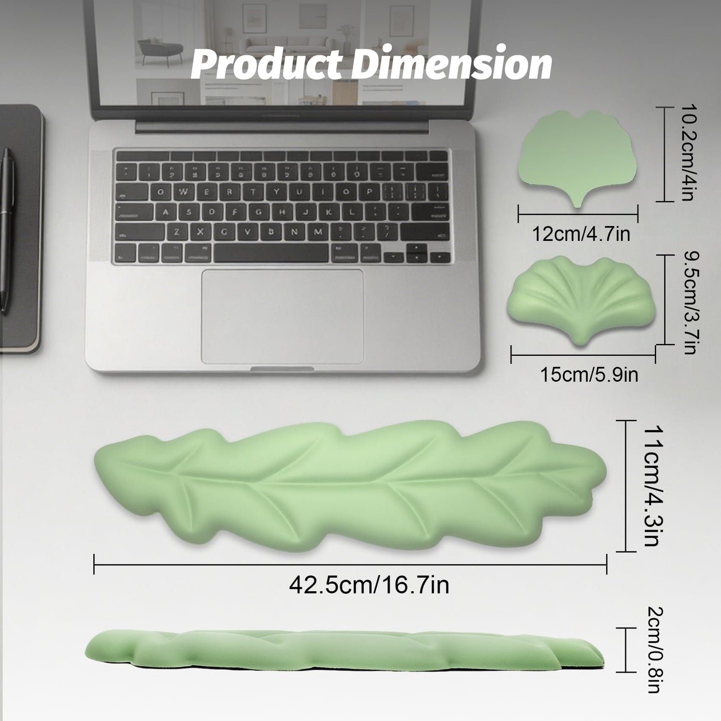 OYEEY Ergonomic Wrist Rest for Pain Relief,3 Pcs Leaf Shape Wrist Support with Non-Slip Base, PU Leather Mouse Pad Support for Easy Typing,Keyboard Wrist Support Palm Cushion for Laptop Office