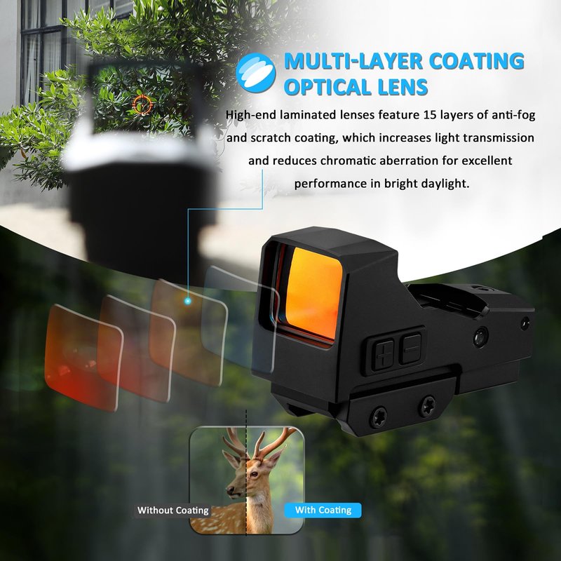 ToopMount 1x29mm Reflex Dot Sight, Multi-Reticle 3 MOA Red Dot Sight, Shake Awake 11 Levels Illuminated Multi-Coated Red Dot Scope, 1000G's Shockproof Waterproof Red Dot Optics for 20mm Picatinny