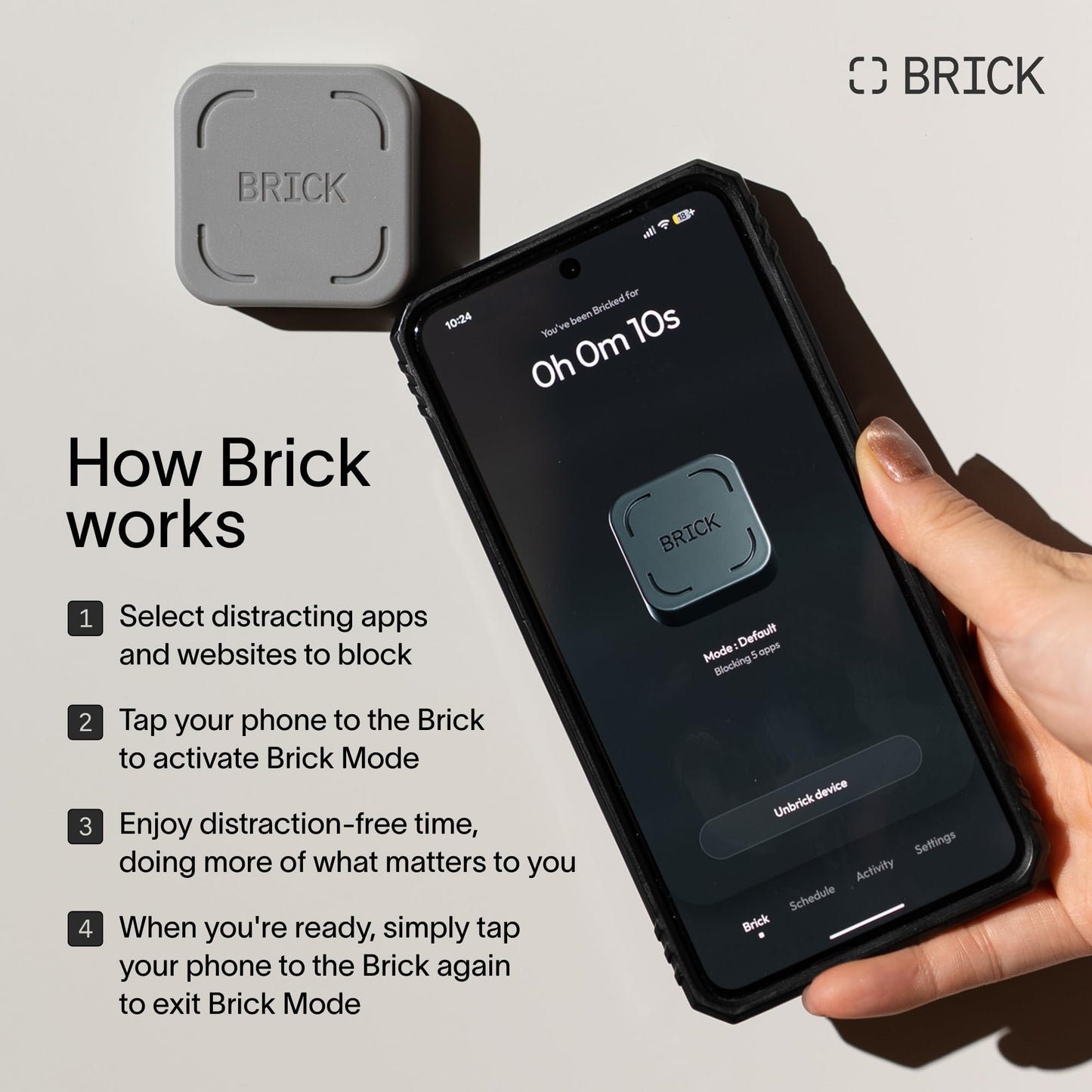 The Brick Phone Access Blocker Device for Cell Phones - Subscription-Free Phone Lock, Limits Smartphone Access, Reduces Screen Time & Improves Focus - High-Grade Magnet & Anti-Slip Silicone