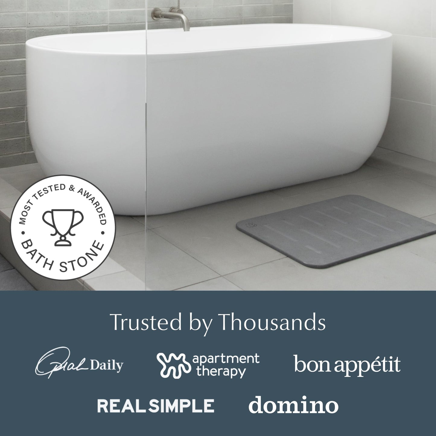 Dorai Home Stone Bath Mat - Premium Diatomaceous Earth Bath Floor Mats with Non-Slip Base, Fast-Drying Modern Shower Mat for Bathroom | Rain Slate