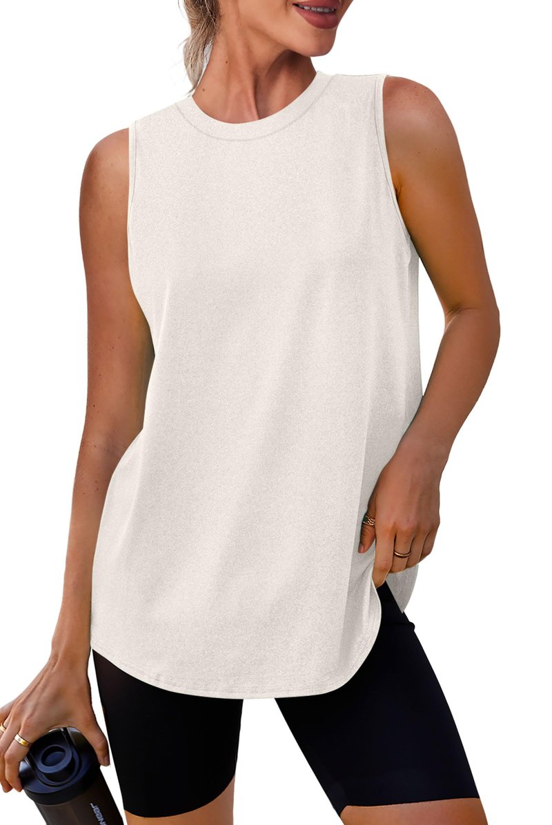 Women's Workout Tops Breathable Lightweight Active Tennis Yoga Shirts Athletic Running Tank Tops for Women White Apricot S