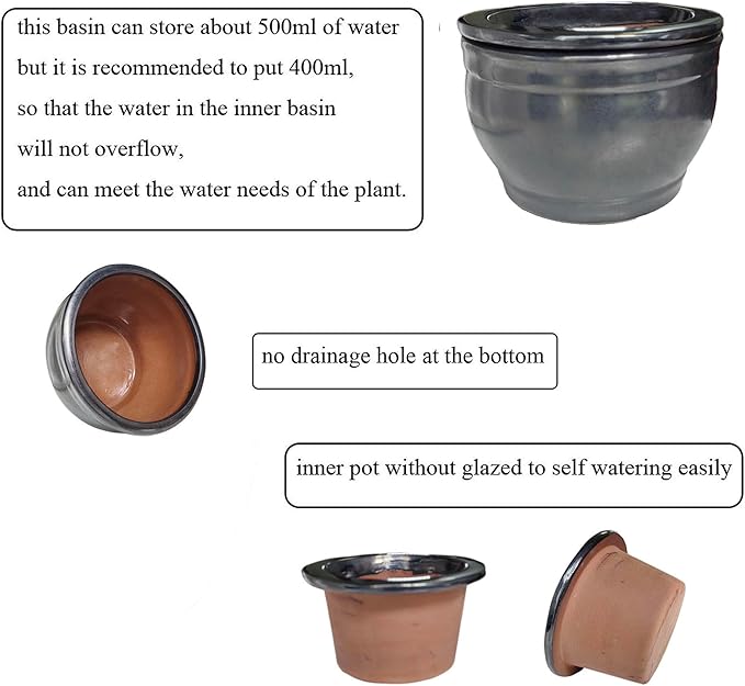 African Violet Pots Self Watering Round Ceramic Violet Pot (Gray, 6 inch)