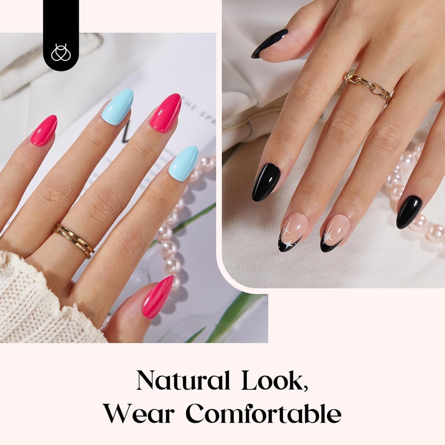 Beetles Press on Nails Kit 720Pcs 24 Colors, Press on Nails Short Almond Glossy Matte Glitter With Nail Glue & Nail Tabs Stickers, Natural Fit Lightweight Fake Nails Kit Art For Women Girls