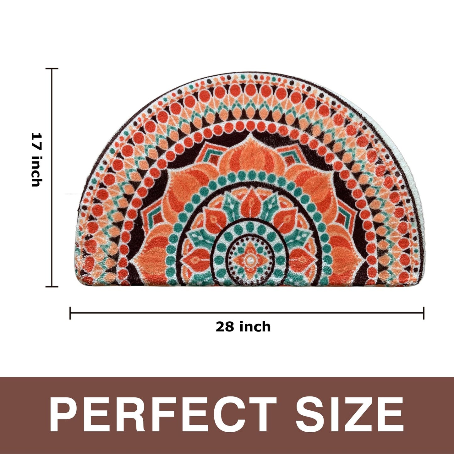 Mandala Semi Circle Doormat Bathroom Non-Slip Rugs Boho Half Moon Mat Bohemian Half Round Area Rug Semicircle Carpet Bath Room Floral Decor Floor Door Mats (Orange)