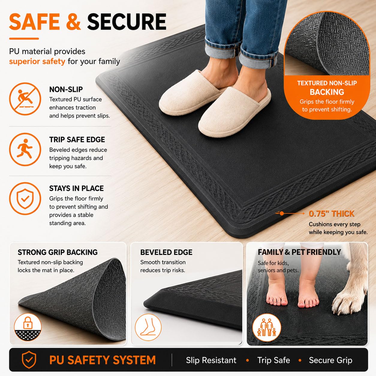 24 x 60 Inch Extra Support Anti Fatigue Comfort Kitchen Mat, Waterproof Long Kitchen Runner, Non-Slip Standing Desk Mat, Commercial Pads for Offices, Home, Garages (Bordeaux Black, 24'' x 60'')