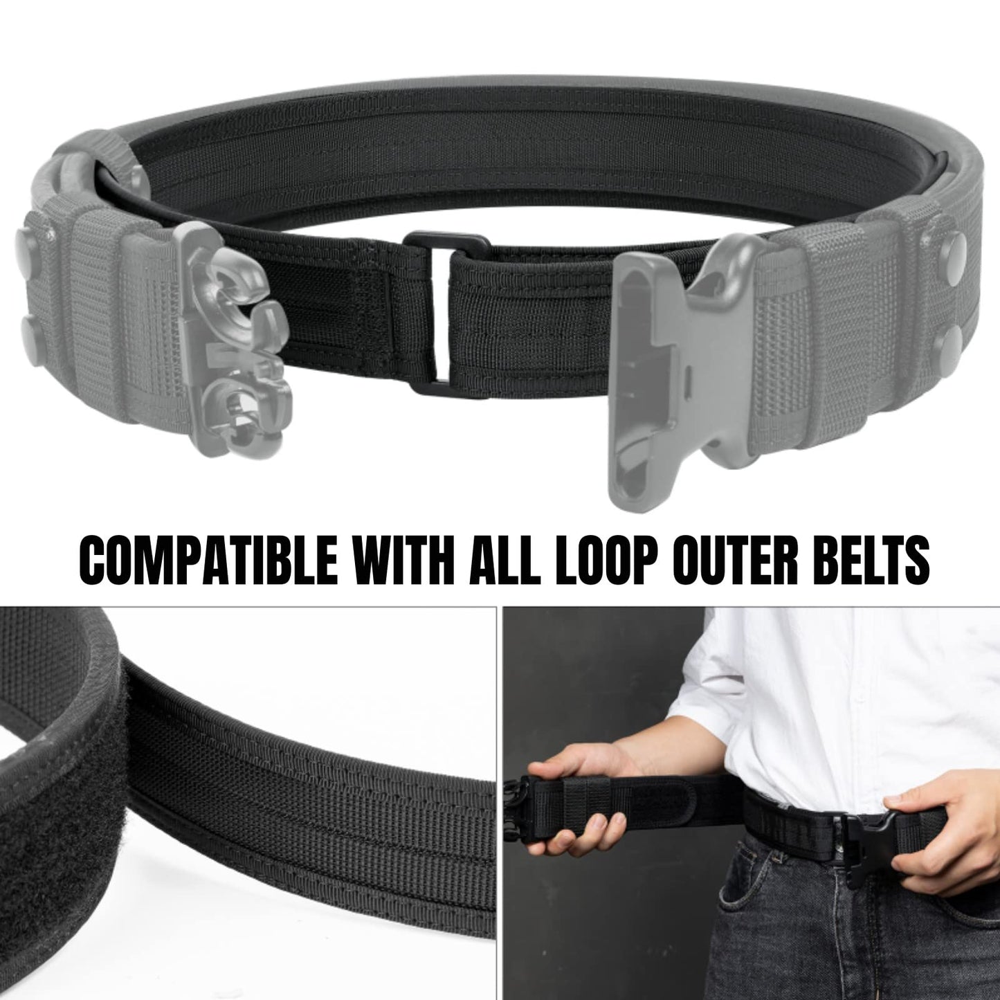 VISMIX Inner/EDC Belt 1.5" Hook Liner Inner Belt Fit Inside Duty Belt Concealed Carry for 1.75"-2" Loop Outer Belt
