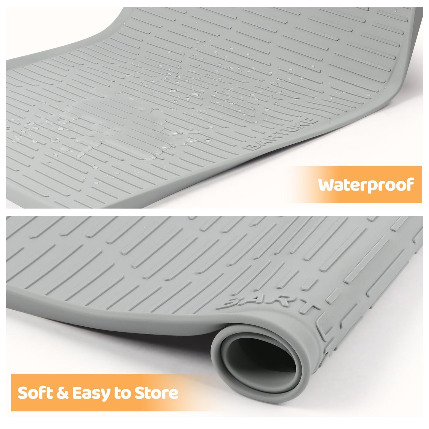 Bartuke Silicone Cat & Dog Food Mat, 24" x 24" Large Pet Feeding Mat for Cats and Dogs Bowl, Pet Placemat for Food and Water with Raised Edge, Waterproof, Leakproof (Grey)