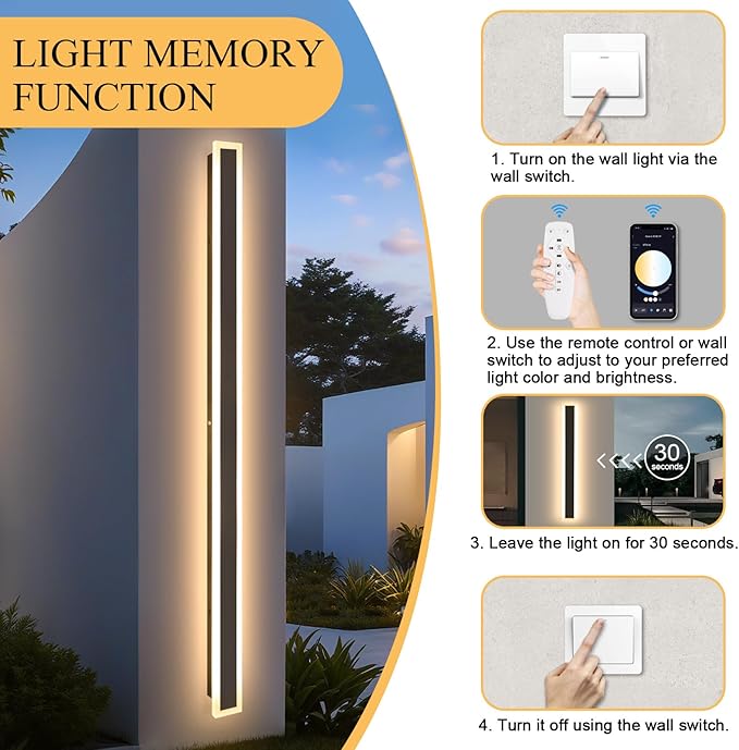 92 Inch Modern Outdoor Wall Light, 3000K-6000K Dimmable Black Exterior Wall Sconce Ip65 Waterproof Modern Porch Lights, Long Linear Outside Lighting for House External Wall Patio Garage