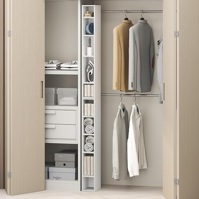 Furinno Fulda 10-Tier Closet Organizers and Storage, Open Shelf, Storage Organizer, 6-Inch Width, for Closet, Bedroom, White