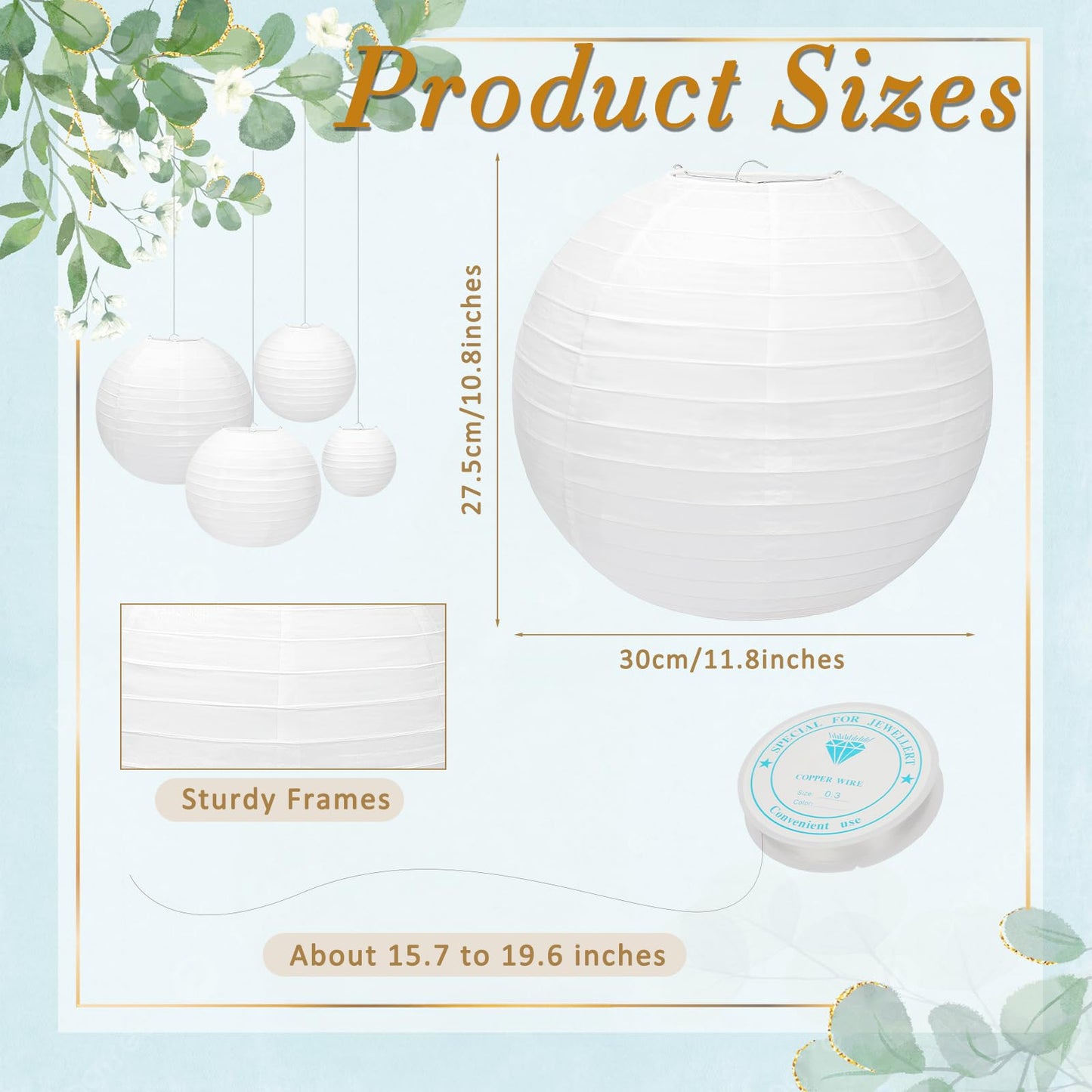 24 Packs White Paper Lanterns 12 Inch Chinese Japanese Hanging Paper Lanterns Lamp Round with Clear Fishing Line DIY Table Centerpiece Decoration for Wedding Birthday Party Baby Shower Indoor Outdoor