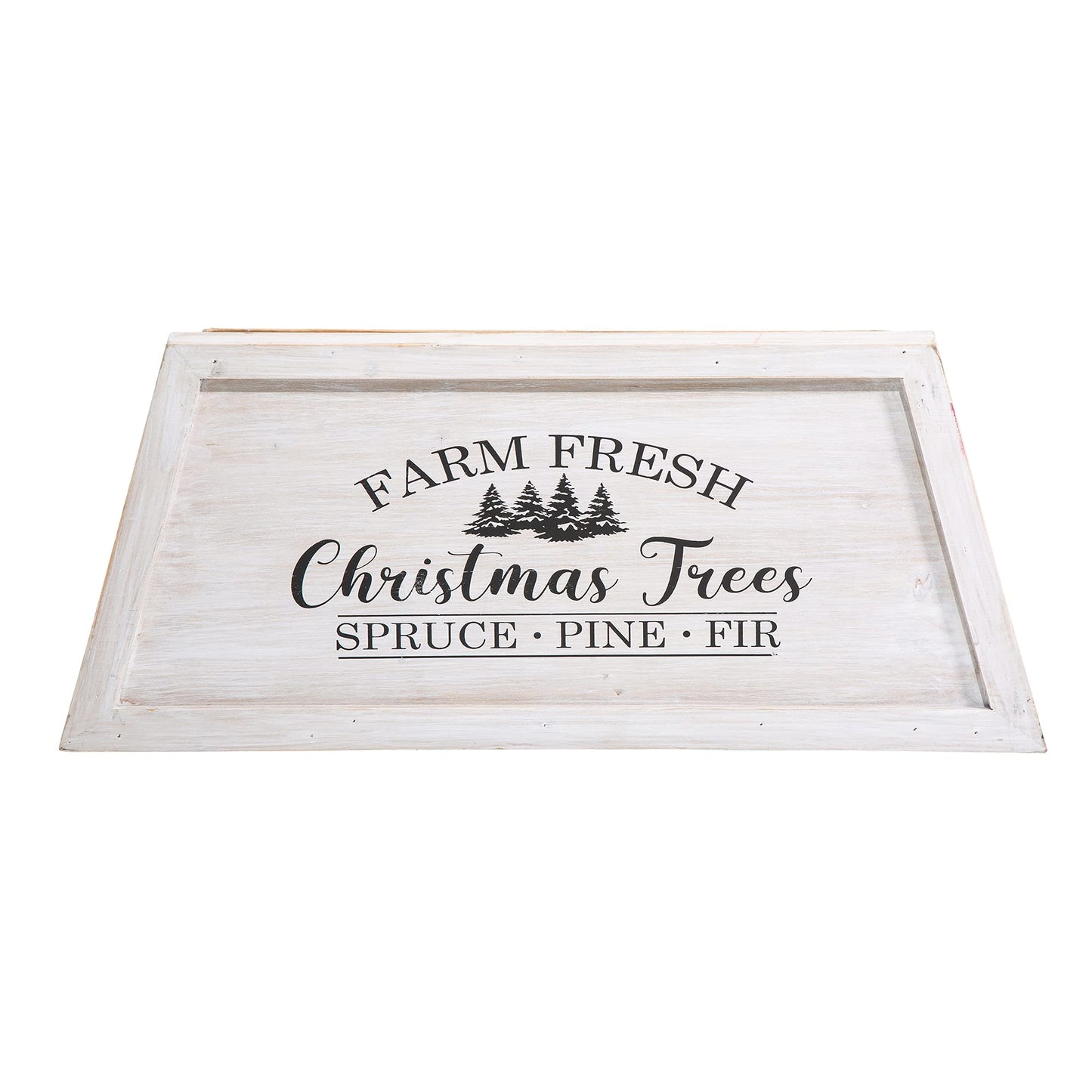 Glitzhome 26" L Washed White Wooden Tree Collar, Rustic Trapezoid Tree Stand Cover Farm Fresh Christmas Tree Skirt Box