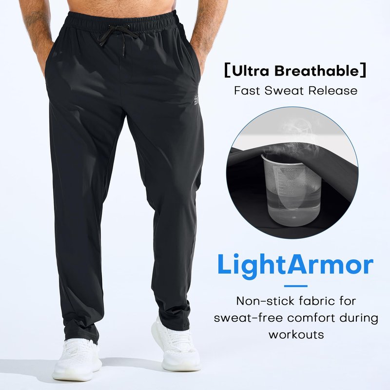 BROKIG Mens LightArmor Workout Sweatpants with Zip Pocket, UPF 50+ Stretch Gym Joggers Men Sweat Pants for Athletic(Medium,Black)