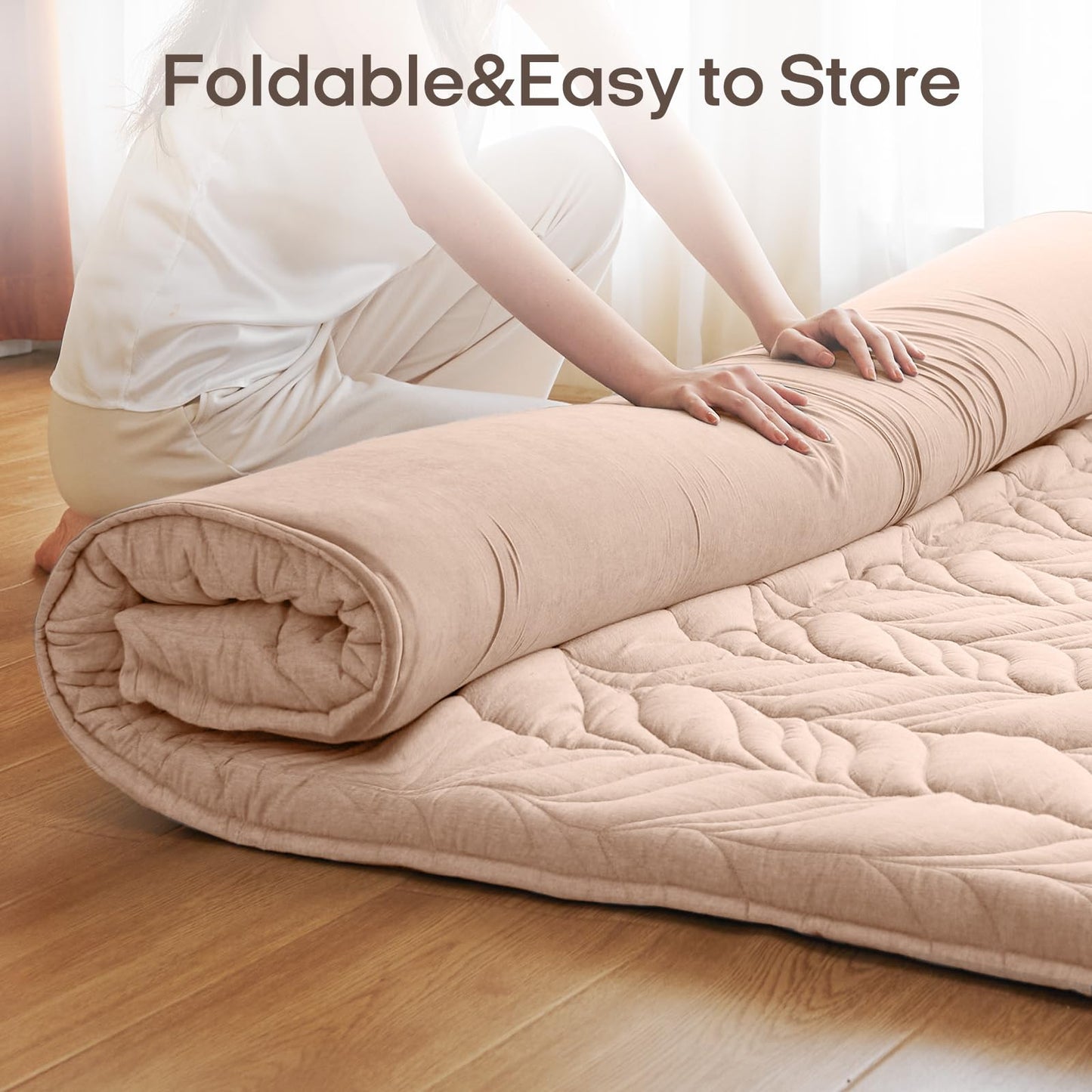 ZonLi Japanese Floor Mattress Futon Mattress Queen Size, Thicken Roll Up Tatami Mat w/ 100% Cotton Washable Cover, Portable & Foldable Floor Bed Mattress for Sleeping, Dormitory, Adult Kids, Coffee
