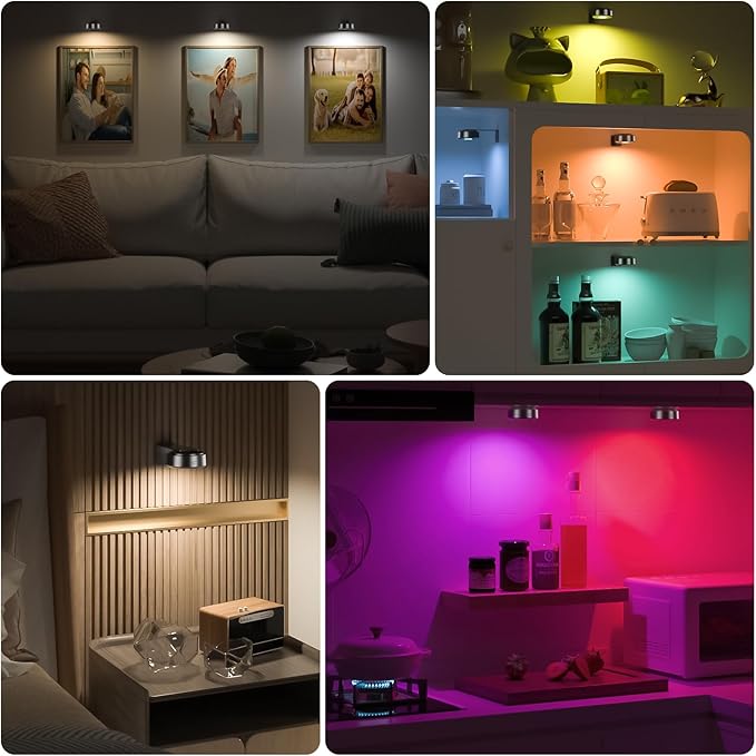 3PCS Picture Lights, Rechargeable Battery Magnetic Poster Lights with 3 Color Temps&12 RGB, Dimmable and Timer Metal Art Light for Display, Wall, Artwork, Gallery (Black)