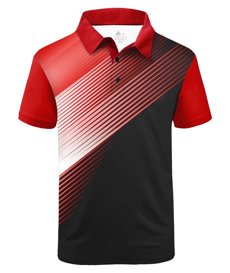 ZITY Mens Golf Shirt Short Sleeve Sport Moisture Wicking Performance Print Golf Polo Shirts for Men Collared Casual T-Shirt Red White Black XX-Large
