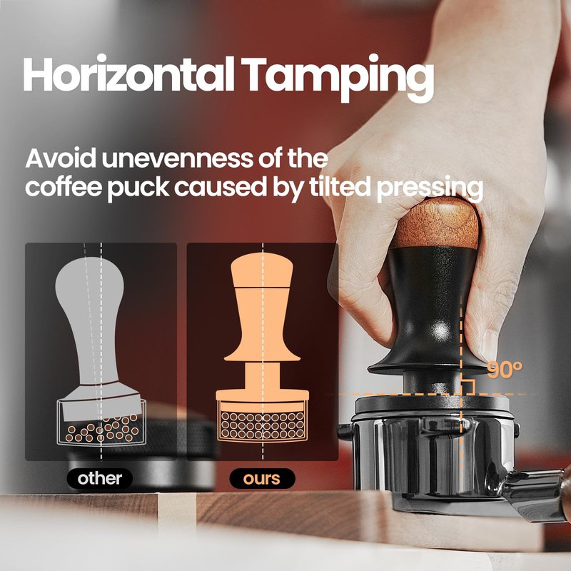 MHW-3BOMBER 54mm Espresso Tamper, Double Spring Loaded Tamper, Self Leveling without Tilting, 53mm Coffee Tamper with Wood Cover, 53.35mm Ripple Base, T7127