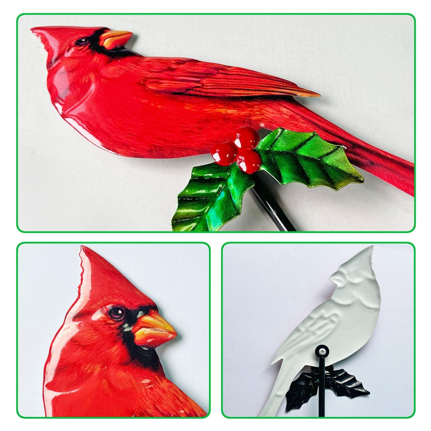 WAIU Metal Cardinal Garden Stakes 3 Pack Outdoor Yard Art, Outside Decorations for Yard,Garden Decorations