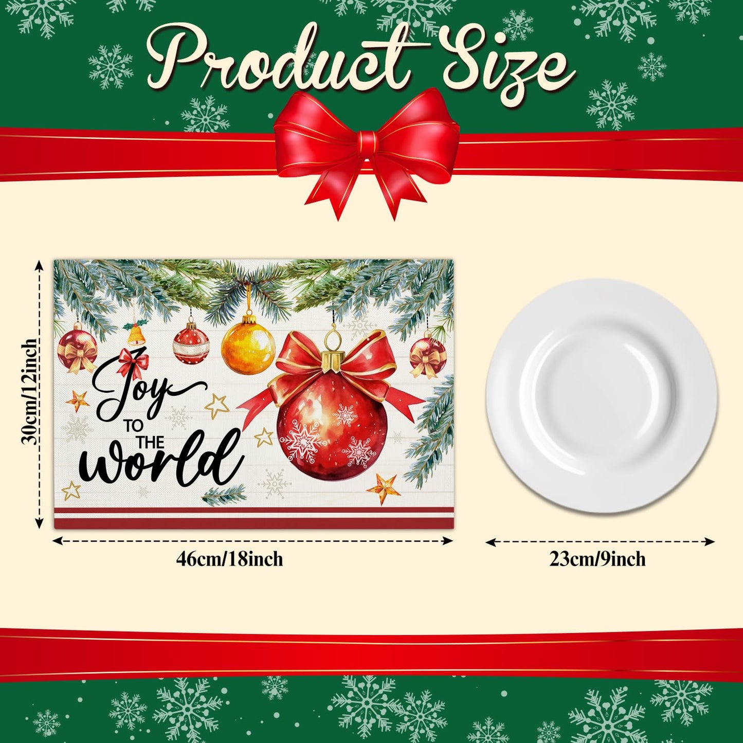 Christmas Baubles Placemats Set of 4 Winter Gifts for Christmas Women Rustic Holiday Placemats Decor for Xmas Party Outdoor Home Kitchen Dining Recyclable Table Mats 12x18 inch - DH724