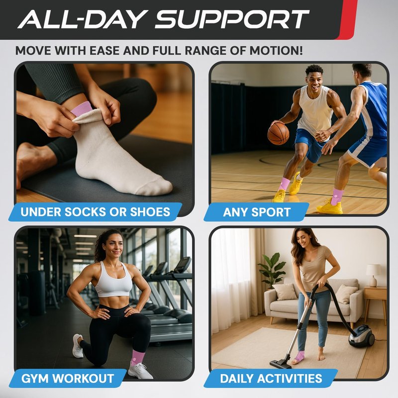Sleeve Stars Ankle Brace for Women & Men, Ankle Wrap for Sprained Ankle, Compression Sleeve for Plantar Fasciitis Relief, Easy Customizable Support: w/Removable Strap (Single/S:9"-10"/Baby Pink)