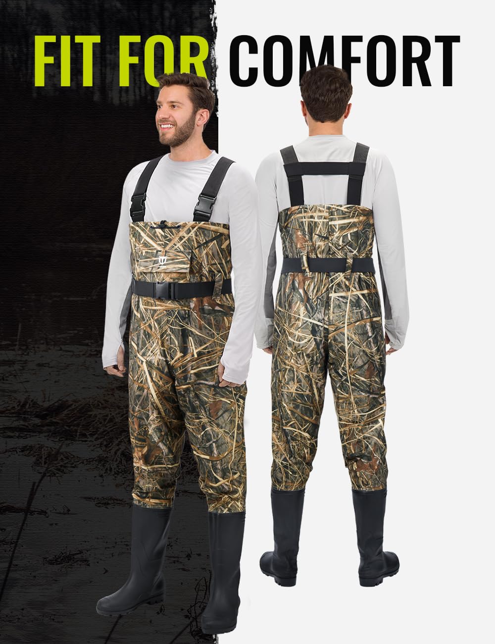 TIDEWE Bootfoot Chest Wader, 2-Ply Nylon/PVC Waterproof Fishing Hunting Waders with Boot Hanger for Men Women Next Camo Evos Size 13