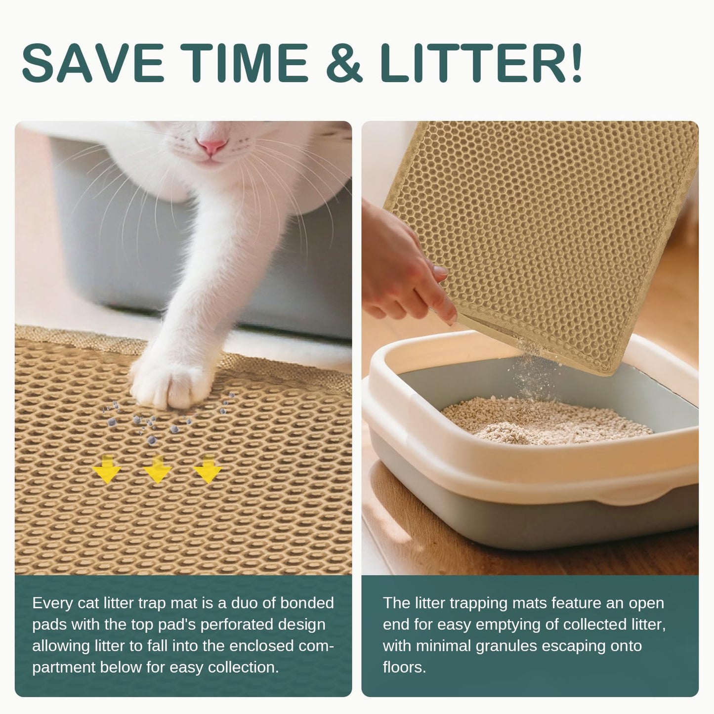 Ribnckly Cat Litter Trapping Mat, Double Layer Waterproof Proof Litter Box mat, Non-Slip Design, Easy to Clean, Beige Cat Box Mat 29.9'' x 24''Inch