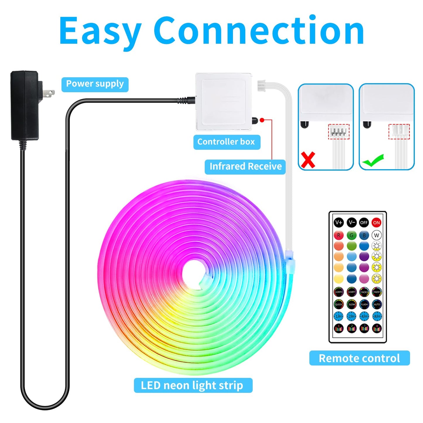 Yeewhale LED Neon Rope Lights 50FT,IP65 Waterproof LED Strip Lights,Music Sync LED Lights with Remote and APP Control, 24V RGB LED Rope Lights for Bedroom,Holiday Decoration（with Snap &Screws）
