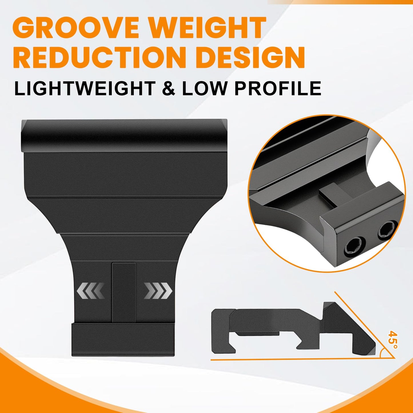PUKESI Picatinny Offset Rail Mounts, 45 Degree 4 Slots Offset Picatinny Rails 45° Angle Mount Aluminum Low Profile for Flashlight Laser Sight Optics (4 Slot - 2 Pack)