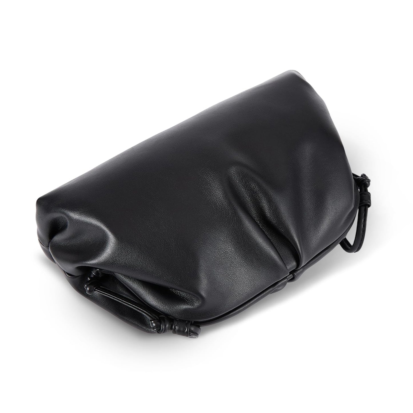 Huralona Dressy Pleated Vegan Leather Clutch Purse Super Soft Cloud Dumpling Clutch Bag for Women PU Evening Purse Handbag (Black, M)
