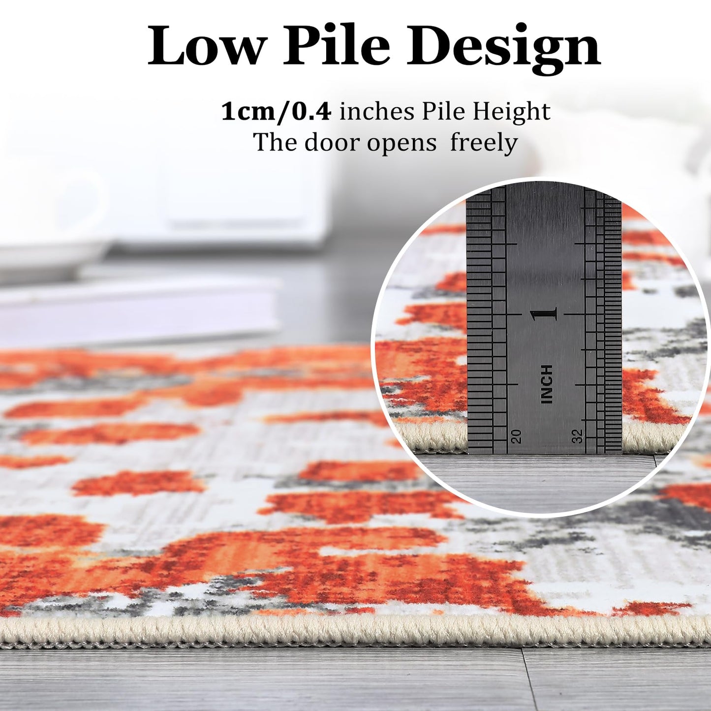 GarveeHome Area Rug 4x6 Machine Washable Rug Modern Abstract Rug Non Slip Non Shedding Indoor Floor Cover Low Pile Rug for Bedroom Living Room, Orange/Grey