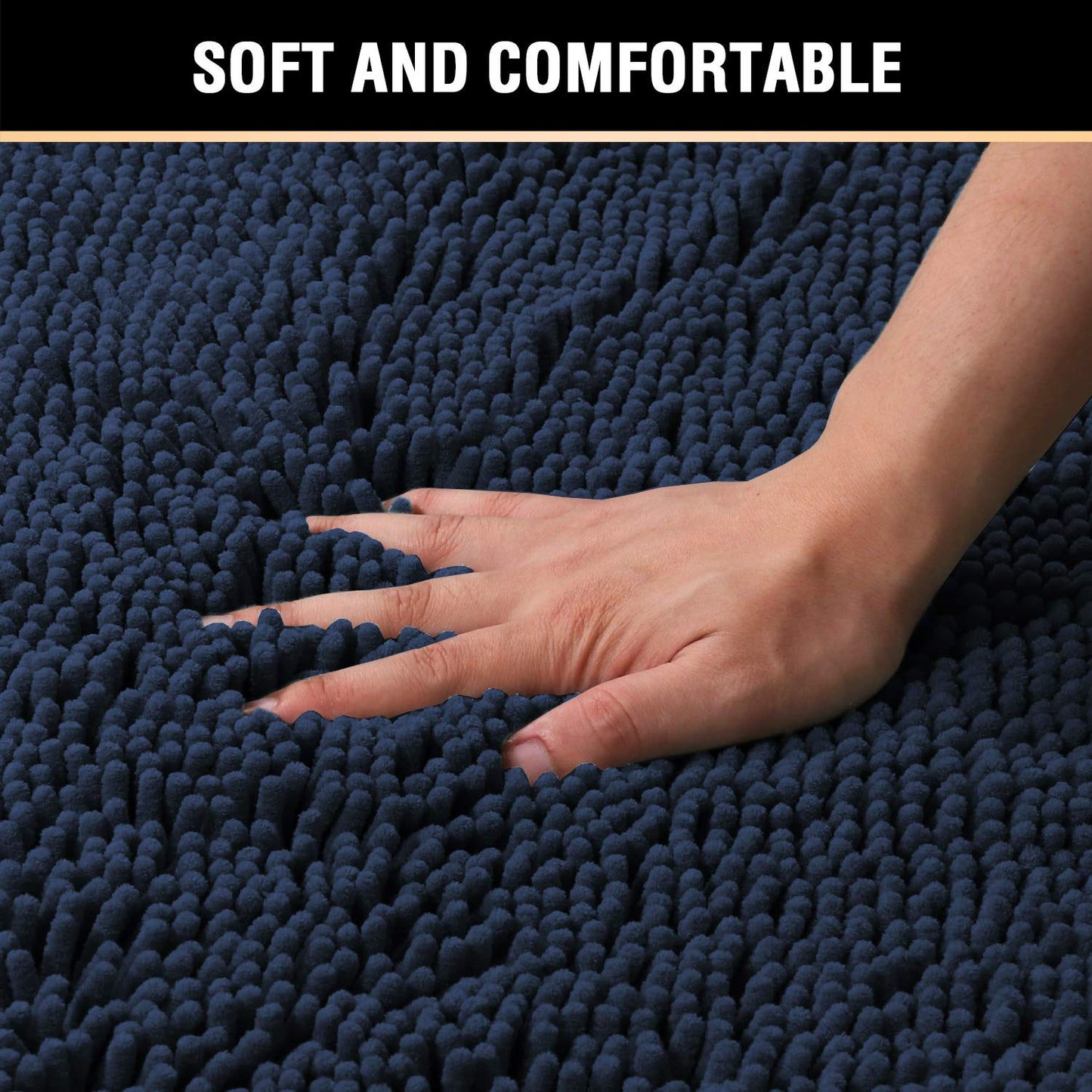 H.VERSAILTEX Navy Blue Bath Rug, Bath Mat Non Slip Bath Mats for Bathroom Floor, Bathroom Rug Extra Thick Chenille Rug 17" x 24" Absorbent Soft Shaggy Washable Dry Fast Plush Rugs for Bathtubs