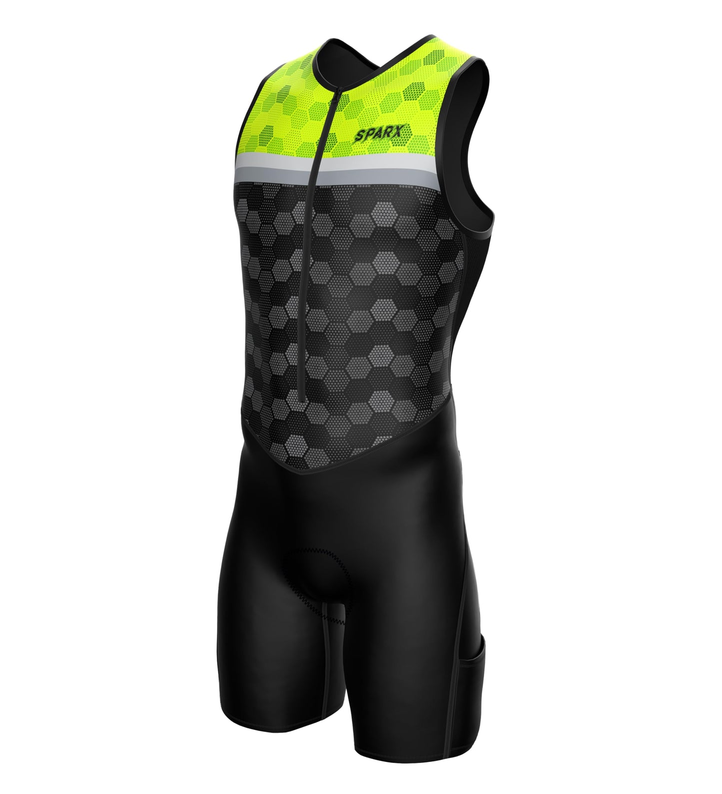 Sparx Men's Premium Triathlon Suit – Padded, Quick-Dry, Compression Fit, Lightweight Tri Suit for Swim, Bike, Run Race & Training (Neon Hexagon, 3XL)