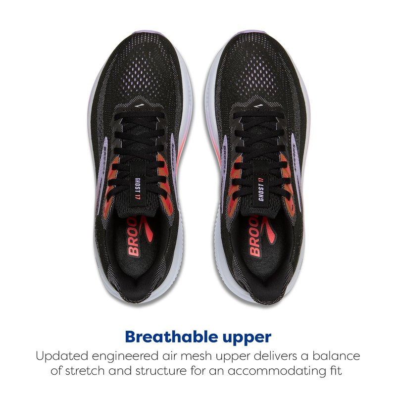 Brooks Women’s Ghost 17 Neutral Running Shoe - Black/Purple/Coral - 6.5 Medium