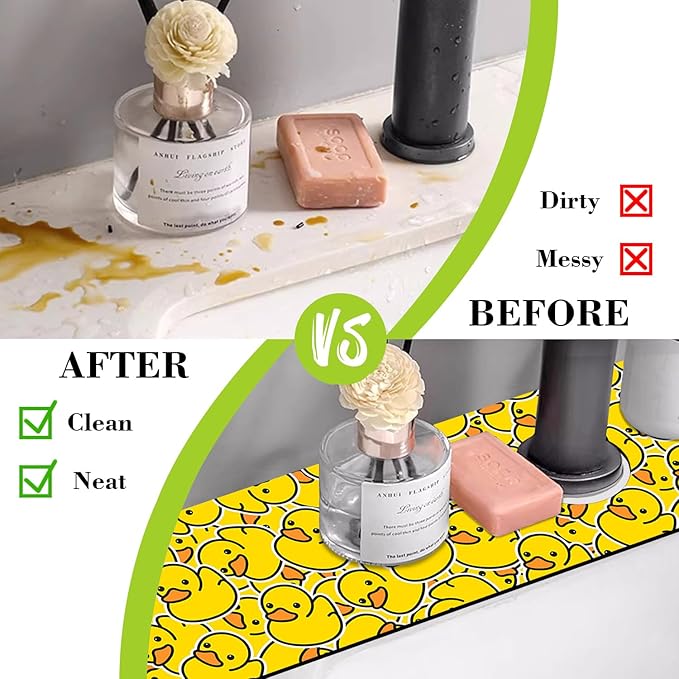 Sink Splash Guard Faucet Mat Rubber Ducky Absorbent Fast Drying Mat Sink