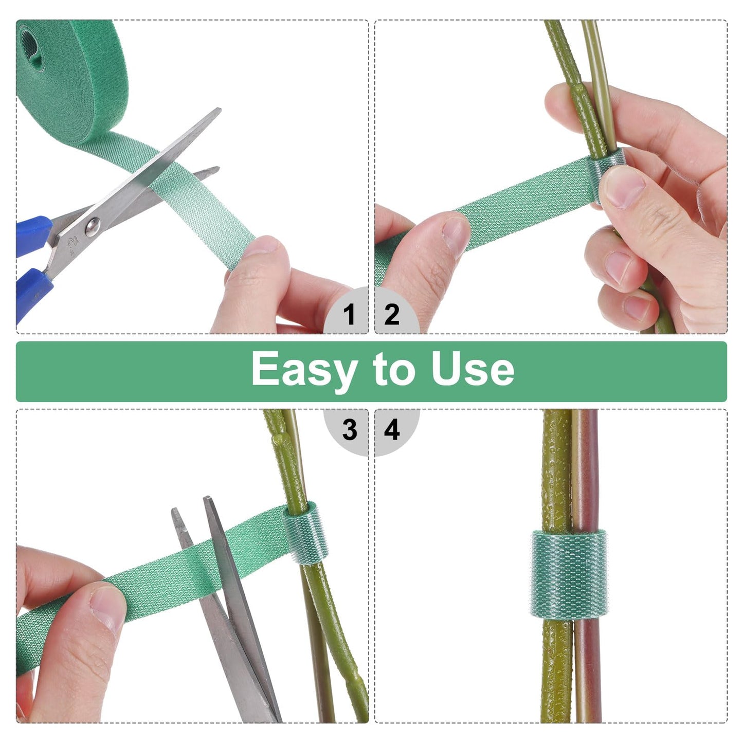 M METERXITY 2-Roll Garden Plant Tape, 33 ft x 0.8 in Garden Hook and Loop Plant Ties Multi-Purpose Use Adjustable and Reusable Twist Wire Tape for Plants/Flowers/Vines [Green]