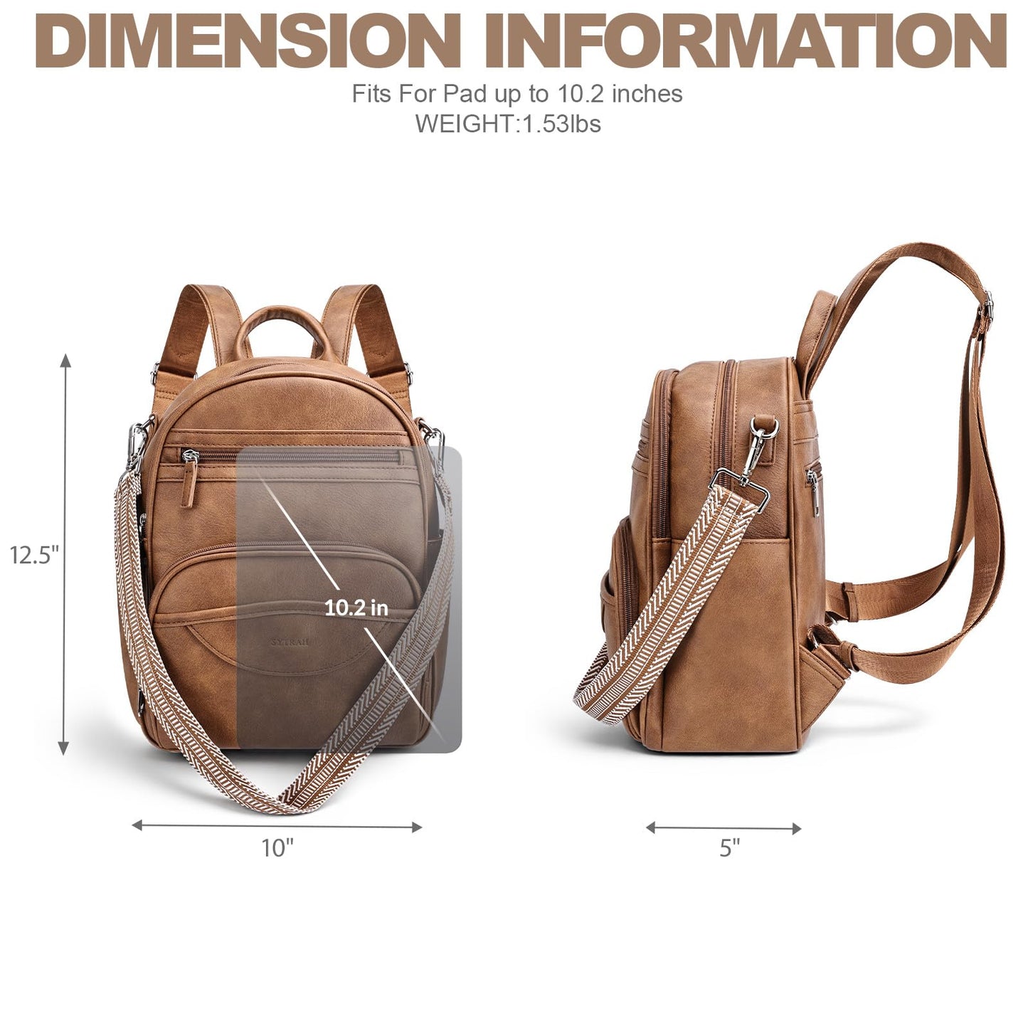 SYTRAH Small Backpack Purse for Women, Mini Backpack Vegan Leather with RFID Blocking & Tablet Pocket, Cute Shoulder Handbag for Travel, School & Work Brown