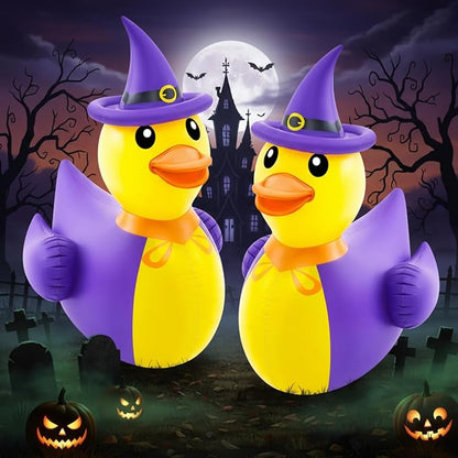 Hungdao 2 Pcs 4.6 Feet Giant Inflatable Halloween Duck Huge Halloween Large Blow up Rubber Duck for Parades and Trunk or Treats Party Supplies (Wizard)