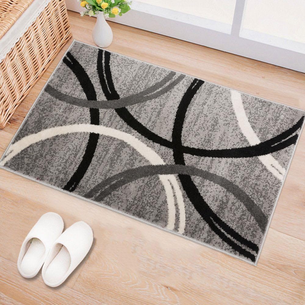 Rugshop Wavy Circles Design Accent Rug, Carpet with Jute Backing for Entryway or Bathroom, Gray, 2' x 3'