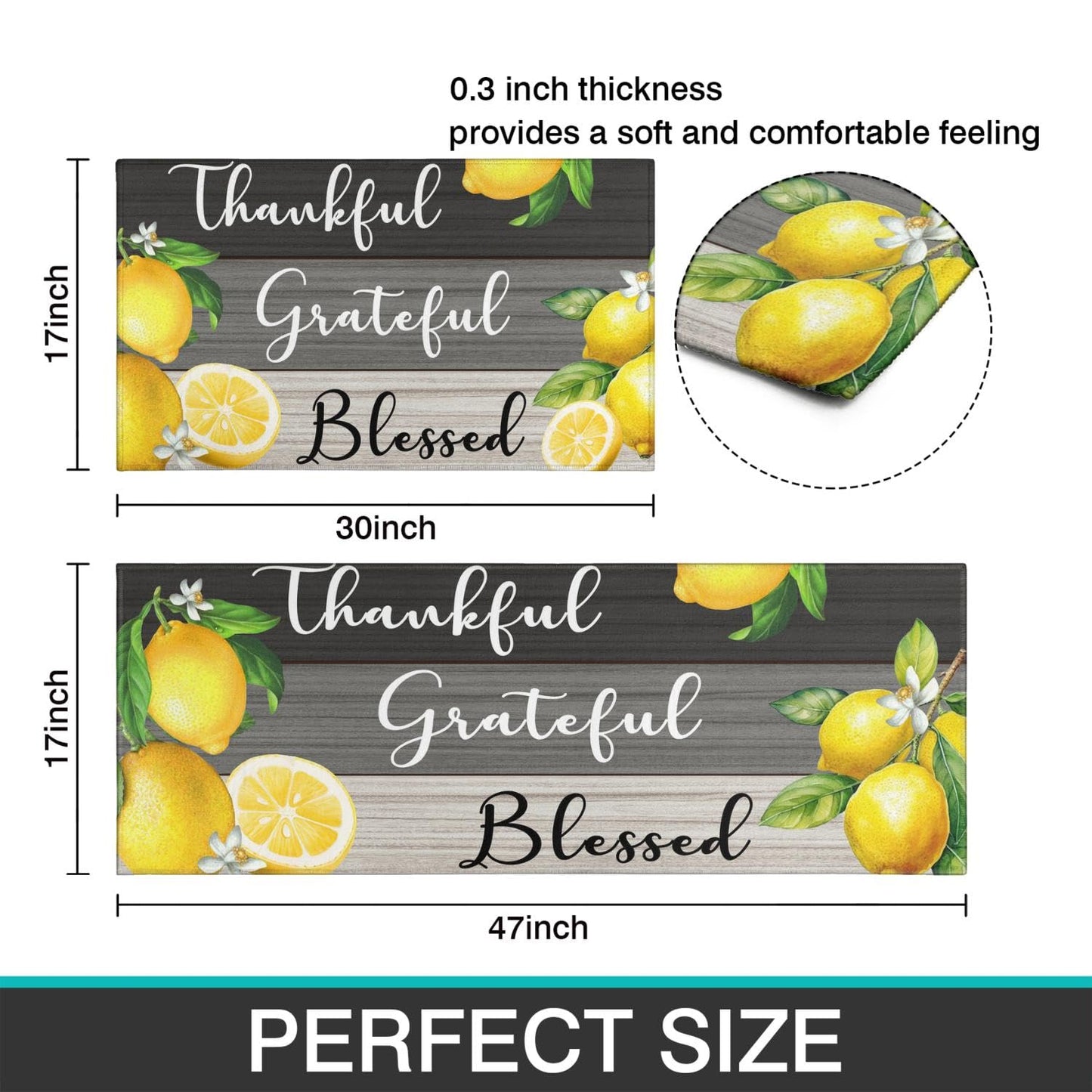 Ghroiep 2 Piece Lemon Kitchen Decor Rugs Set, Farmhouse Country Kitchen Rugs and Mats Non Skid Washable Absorbent Microfiber Kitchen Accessories Decoration Floor Mats 17"x47"+17"x30"