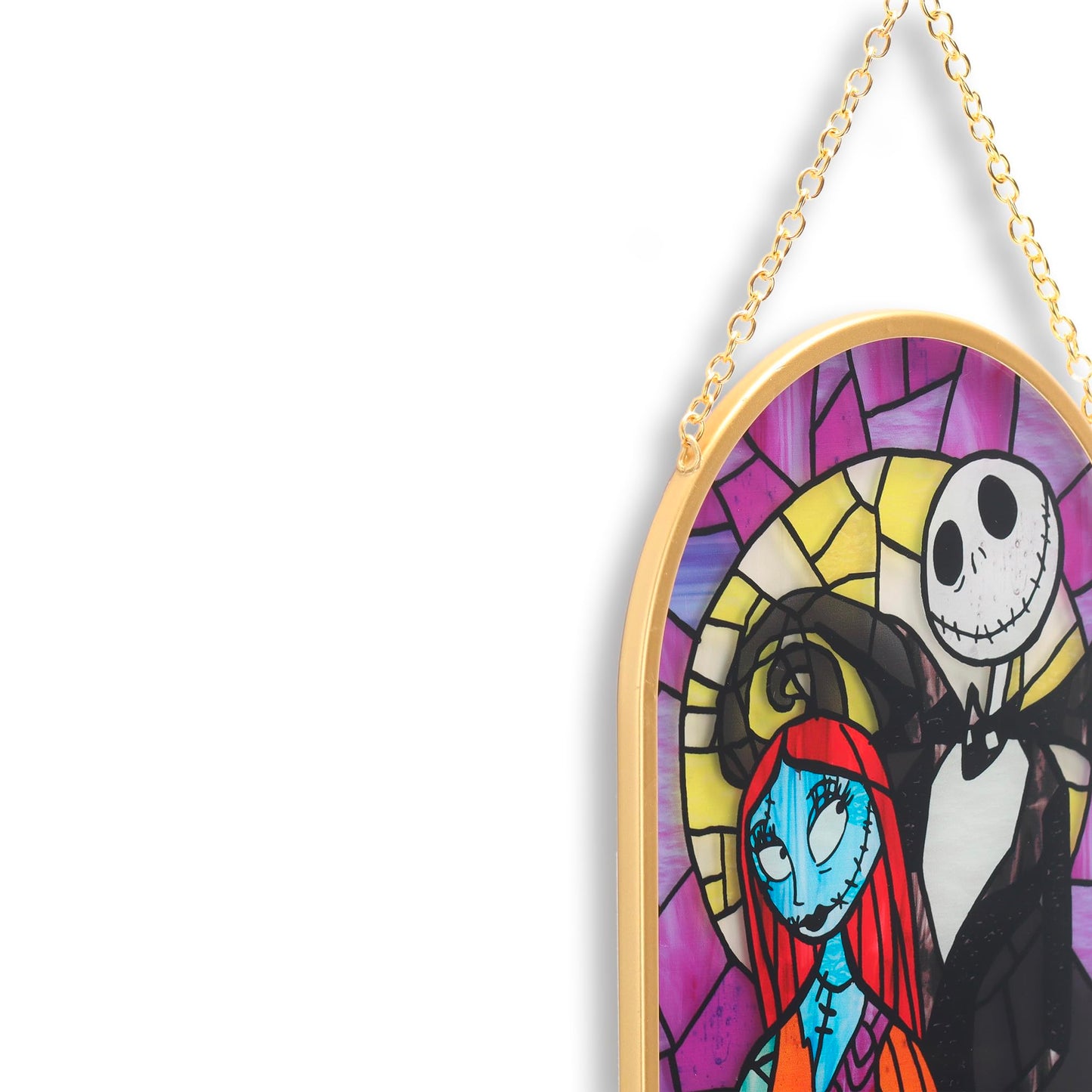 Open Road Brands Disney Nightmare Before Christmas Jack and Sally Hanging Glass Wall Decor - Beautiful Jack Skellington Wall Art for Home