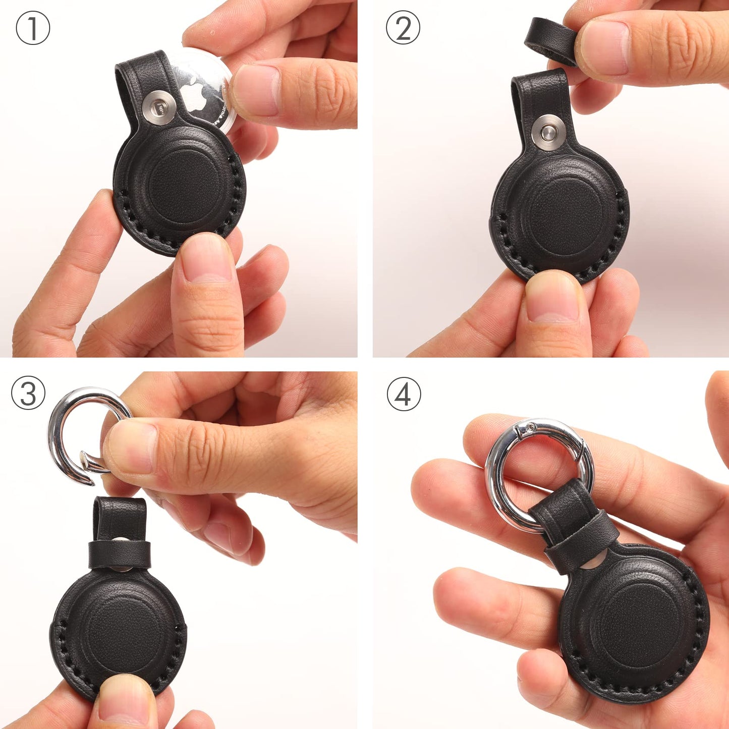 KEEPXYZ Genuine Leather Keychain Holder Compatible with Airtag, Secure for Air Tag Keychain Holder Case Cover Key Chain Ring Accessories - Black V1.0