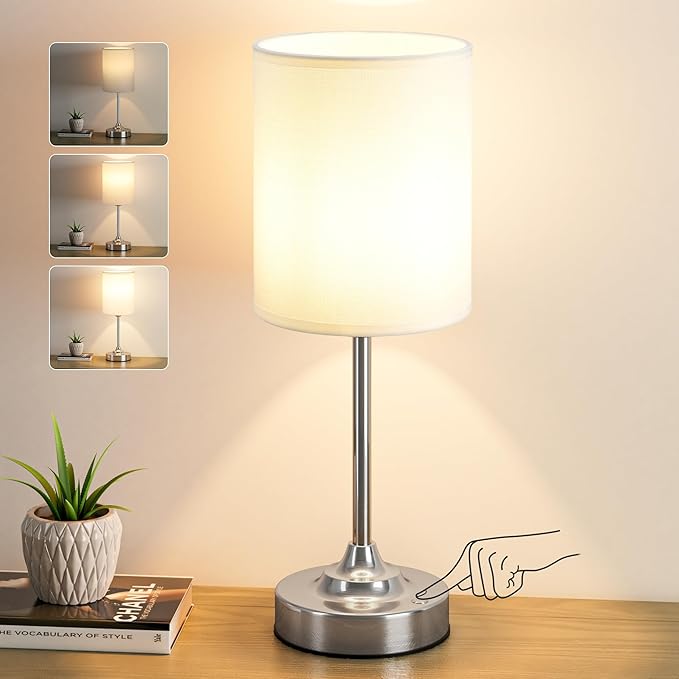 Touch Control Cordlss Table Lamp, USB-C Rechargeable Lamp with Stepless Dimming, 4000mAh Battery Operated Bedside Lamp for Bedroom, Living Room, Night Light & Emergency Lighting, Silver, 1 Pack