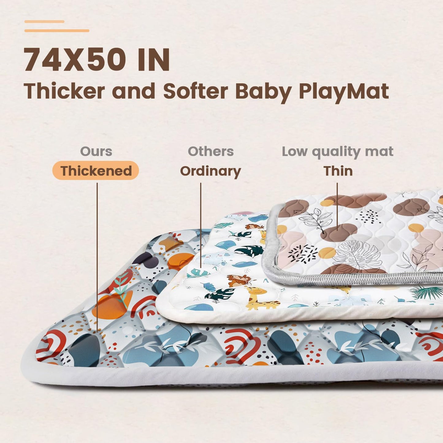 Fshibila 74" × 50“ Baby Play Mat for Playpen, Baby Playmat for Floor, Thick Ultra Soft Play Mat for Babies and Toddlers Infants Playing or Crawling, Grey