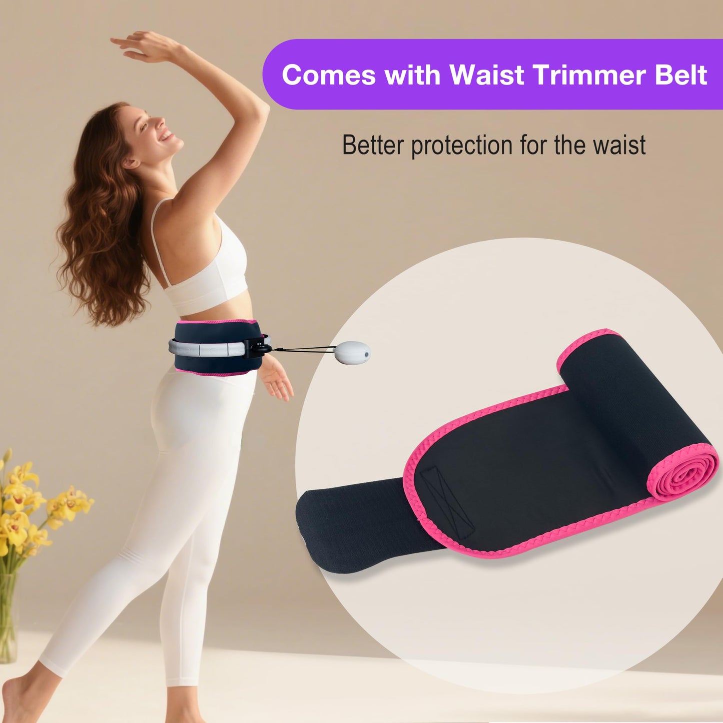 Gonideerix Infinity Smart Hula Hoop, Adjustable 24''-41'', Weighted Fitness Hoop for Exercise, Core Training, Weight Loss & Fat Burning, Indoor Cardio with LED Counter(Pink)