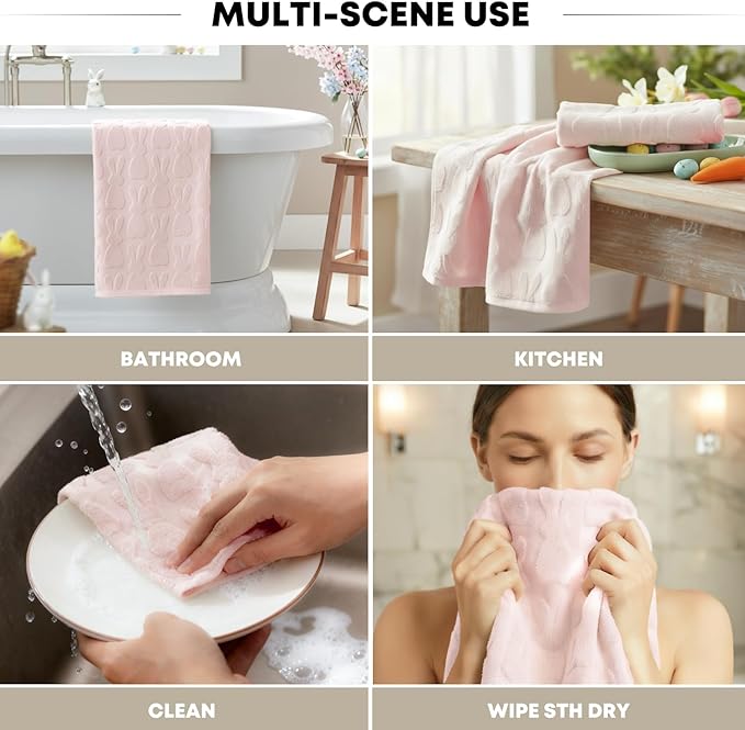 Artoid Mode 2 Pcs Pink 3D Rabbit Jacquard Easter Hand Towels