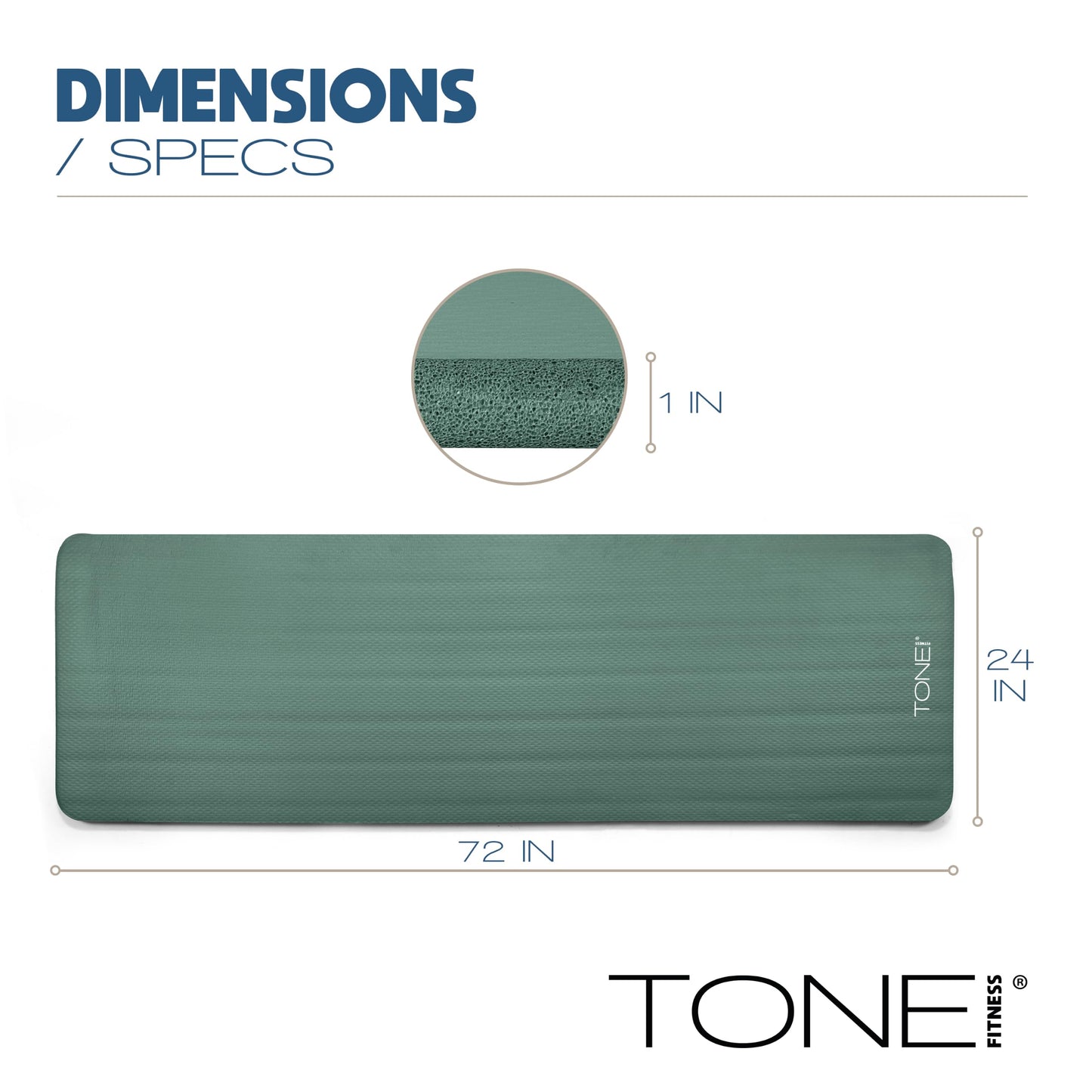 Tone Fitness Premium Extra Thick 1-Inch High Density Exercise Mat with Carry Strap – Non-Slip Workout, Pilates, and Yoga Mat for Home Gym - Color Teal - Diamond Pattern