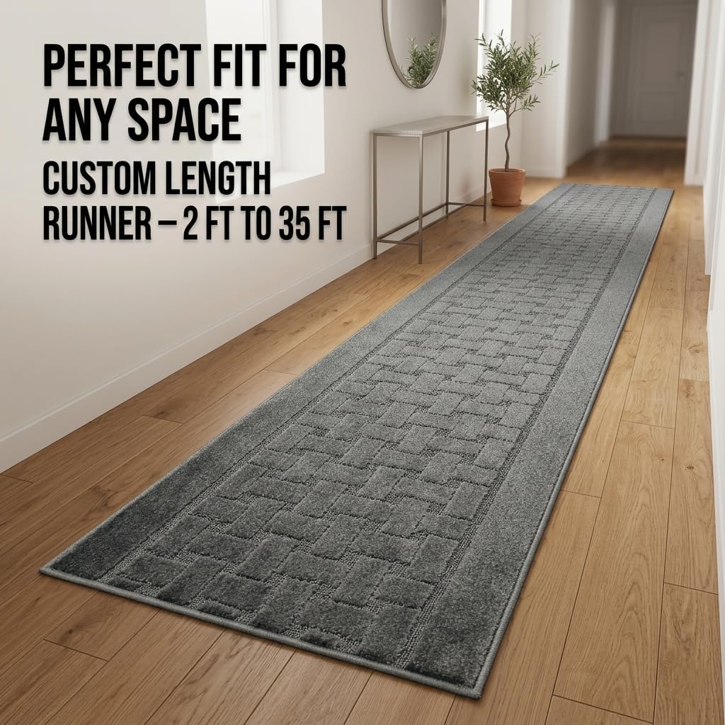 Non Slip Washable Carpet Runner Rug with Rubber Backing, Custom Floor Mat for Kitchen Hallway Stairs Bedroom Bathroom Entry, Anthracite Grey, Your Choice of Length, 26 Inch X 7 feet