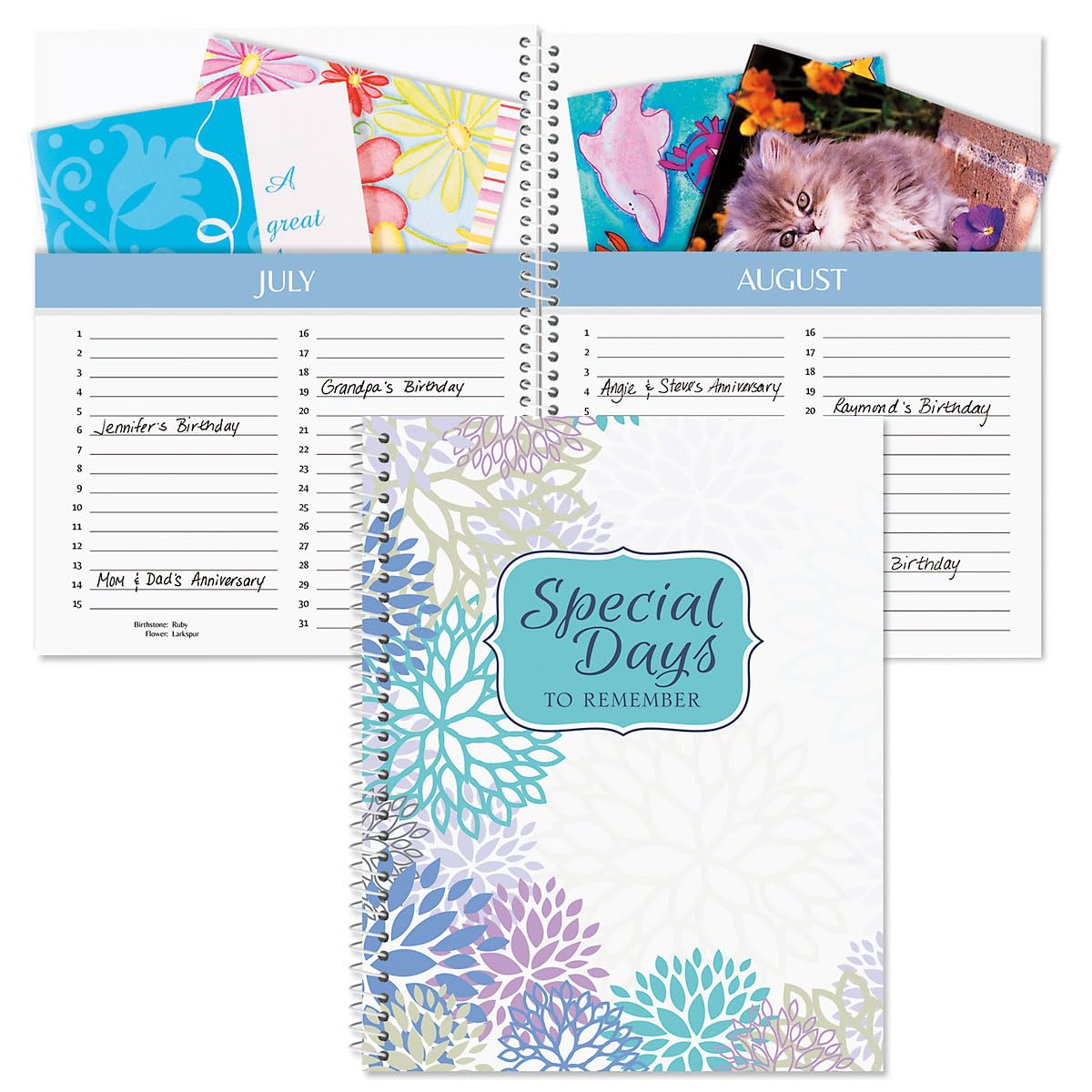 Current Cool Floral Greeting Card Organizer Book with 14 Pockets - Birthday & Anniversary Reminder Book - Softcover 8" x 10" Spiral-Bound, 6 Address Pages, 2 Gift Information Pages
