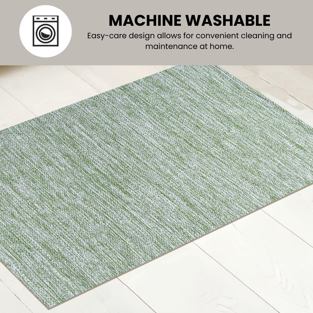 Threadvista Hand Woven Area Rug 3x5 Feet - Rustic Farmhouse Bohemian Accent Rug for Living Room Bedroom Kitchen Entryway Floor Mats Non Slip - Ideal for High Traffic Areas 100% Cotton Rug Green