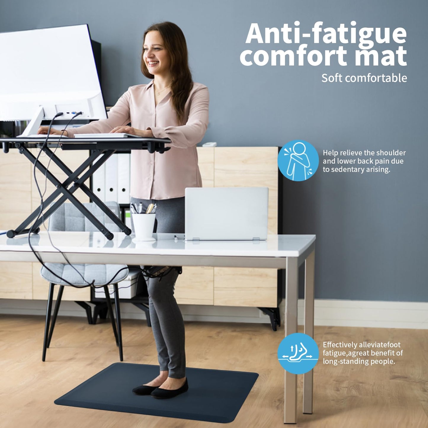 Art3d Anti Fatigue Mat - 1/2 Inch Cushioned Kitchen Mats - Comfort & Non Slip Cushion for Standing Desk, Office or Garage Floor (17.3"x28", Majolica Blue)