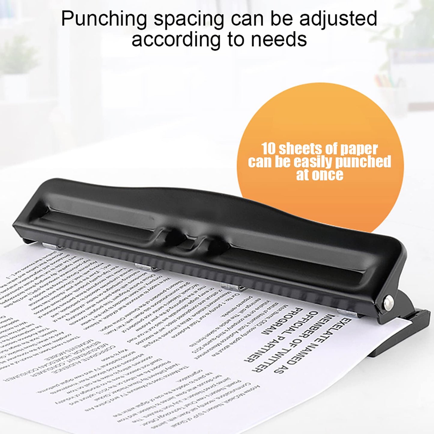 Adjustable 4-Hole Paper Puncher for A4 Refills - 10 Sheet Capacity - Portable Manual Tool with 6mm Hole Diameter - Black Desktop Ring Puncher for Office and School Supplies 999D